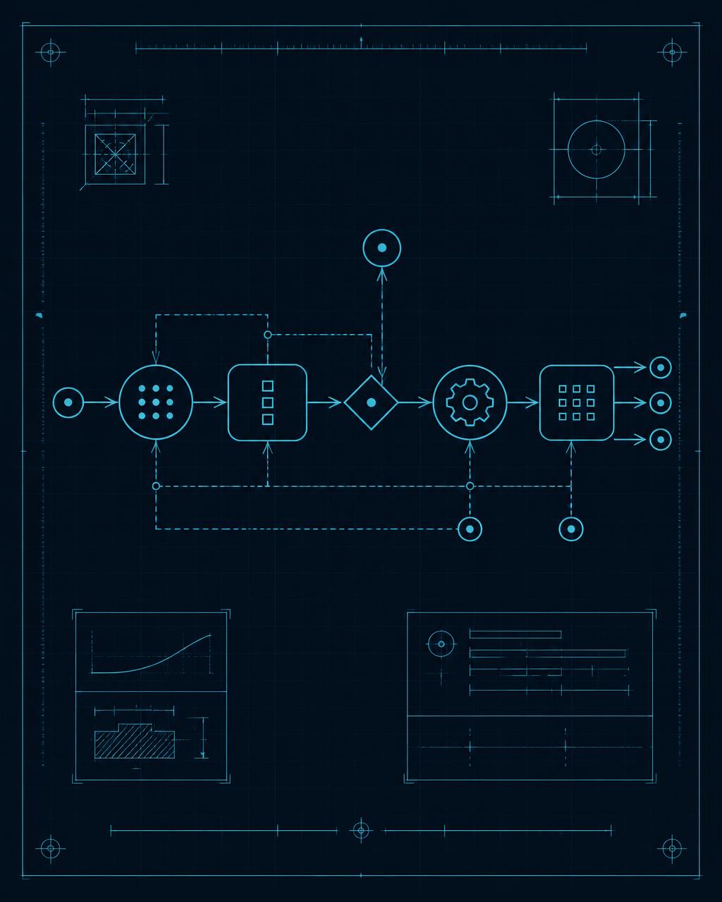 Technical diagram of an improved process flow: stages connected by nodes and arrows